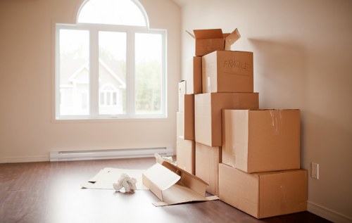 Disassembled wooden furniture safely stored in an Edgware storage facility